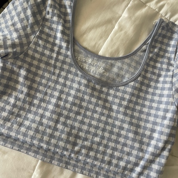 soft blue checkered crop top - Picture 1 of 4
